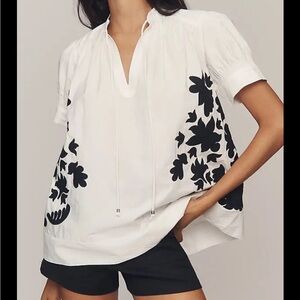 NEW$140 Anthropologie Embroidered Swing Blouse Small Petite